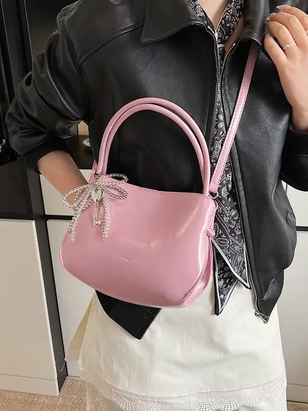 Women Crossbody Bag Beige Leather 2025 Trendy