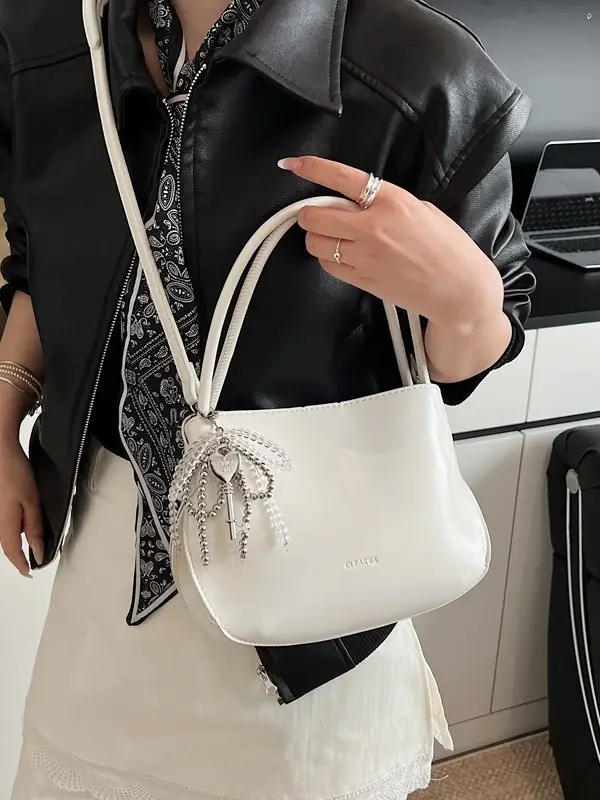 Women Crossbody Bag Beige Leather 2025 Trendy