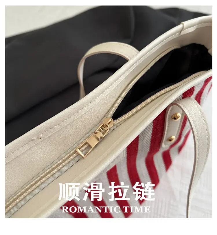 Women Striped Canvas Shoulder Bag 2025 Spring Large Capacity — feature 7