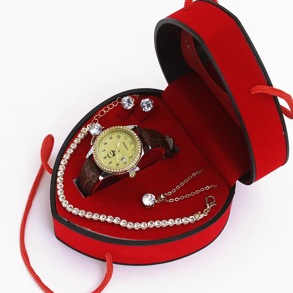Four-Piece Watch Jewelry Set for Women Red Box - Image 9