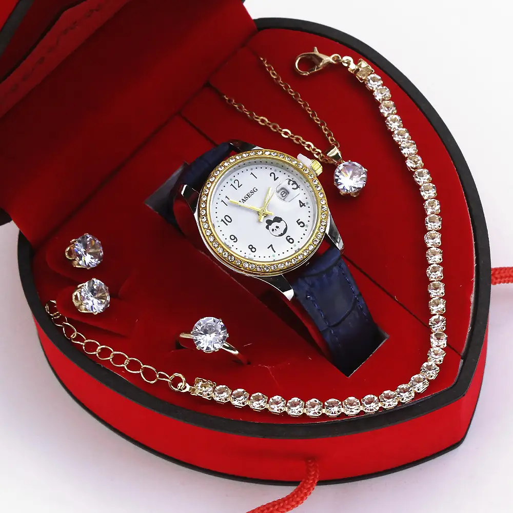Four-Piece Watch Jewelry Set for Women Red Box - Image 2