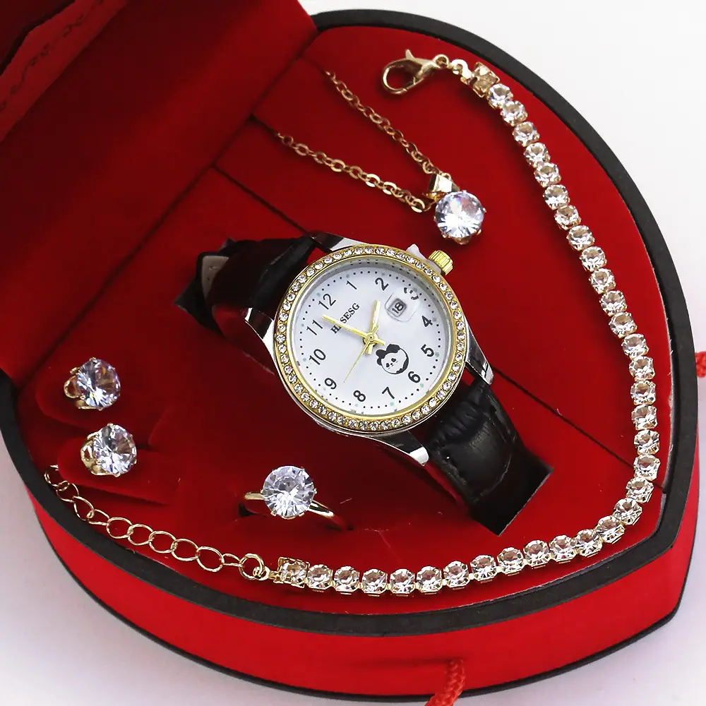 Four-Piece Watch Jewelry Set for Women Red Box - Image 12