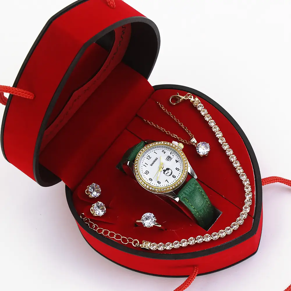 Four-Piece Watch Jewelry Set for Women Red Box - Image 4