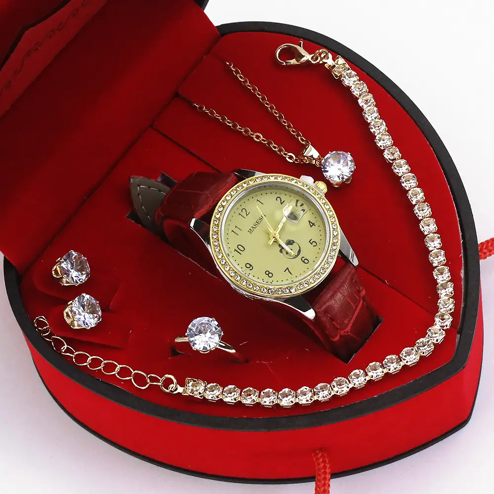 Four-Piece Watch Jewelry Set for Women Red Box - Image 5
