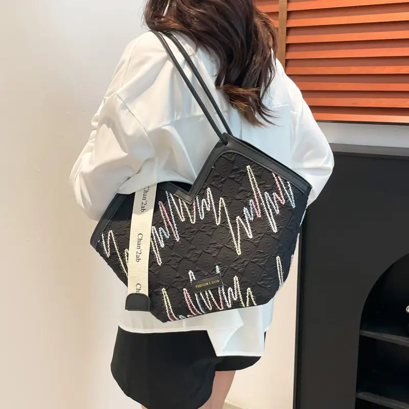 Pink Embroidered Armpit Tote Bag for Students - Image 6