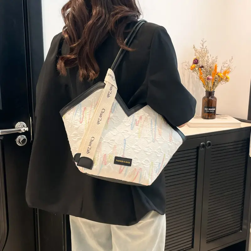 Pink Embroidered Armpit Tote Bag for Students - Image 7