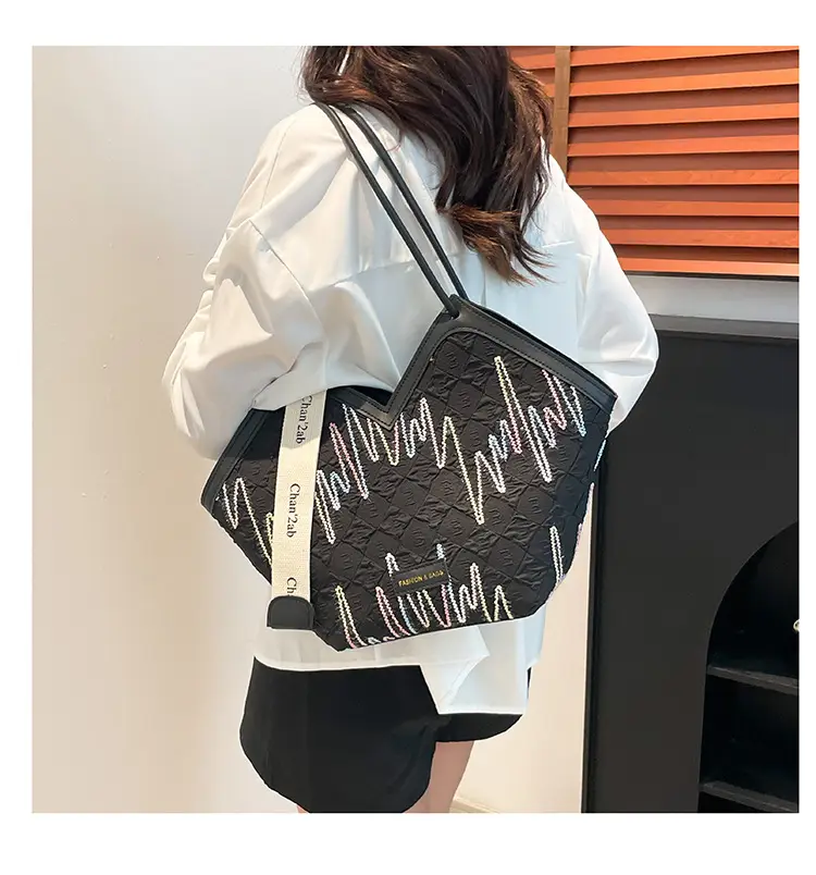 Pink Embroidered Armpit Tote Bag for Students — feature 10