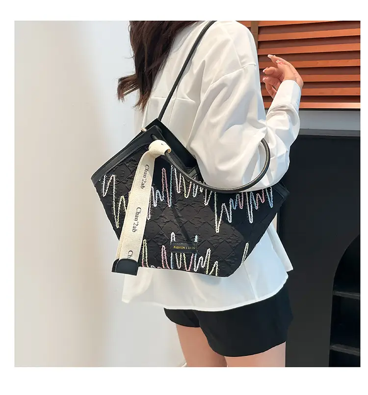 Pink Embroidered Armpit Tote Bag for Students — feature 11