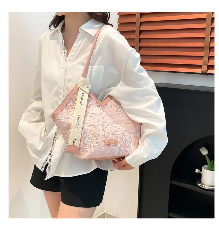 Pink Embroidered Armpit Tote Bag for Students — feature 12