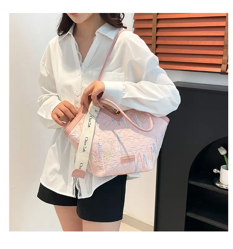 Pink Embroidered Armpit Tote Bag for Students — feature 13