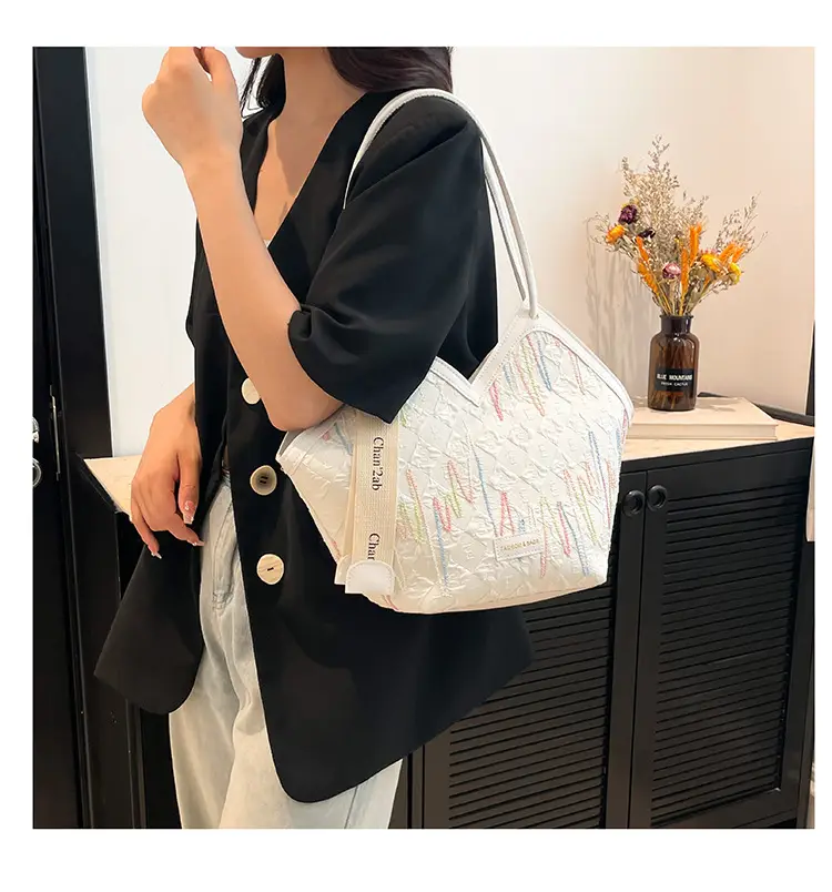 Pink Embroidered Armpit Tote Bag for Students — feature 17