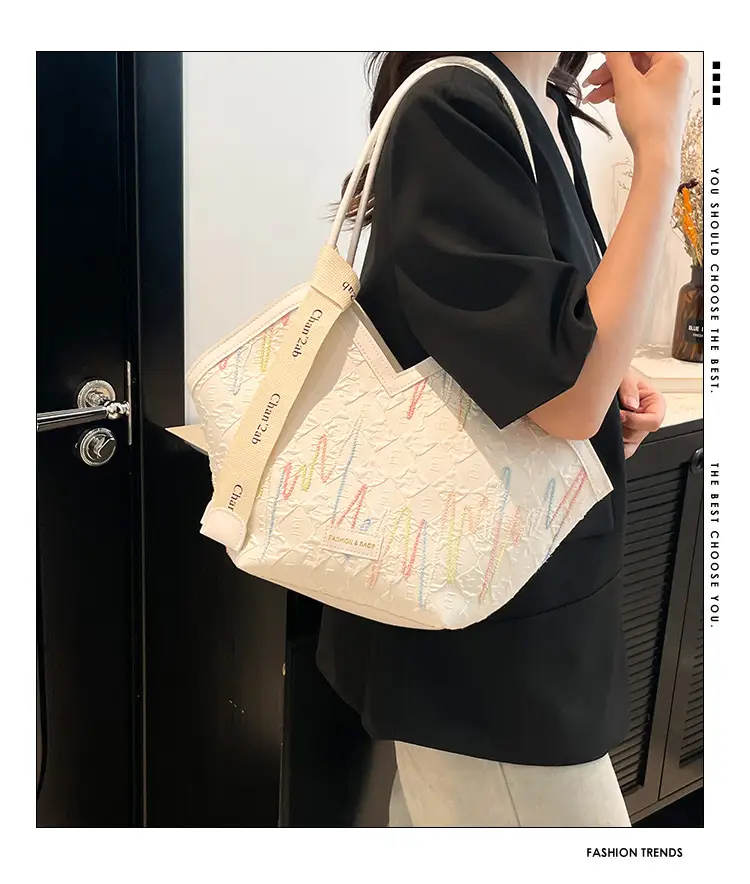 Pink Embroidered Armpit Tote Bag for Students — feature 2