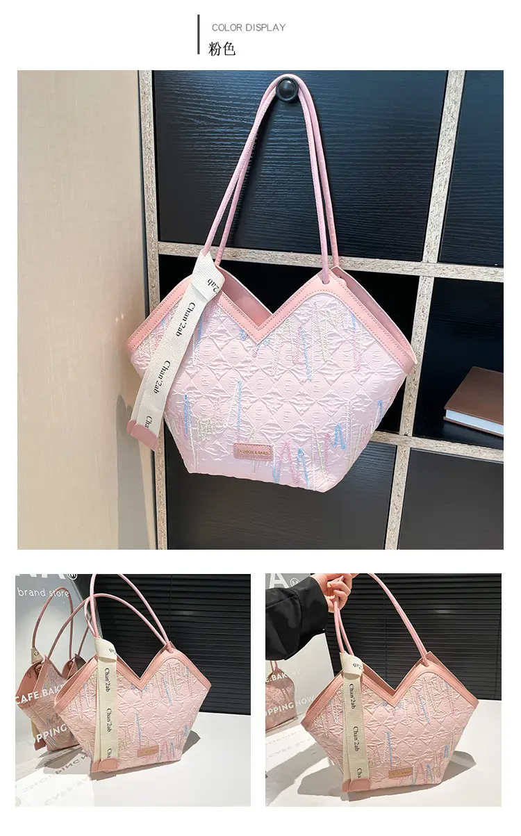 Pink Embroidered Armpit Tote Bag for Students — feature 21