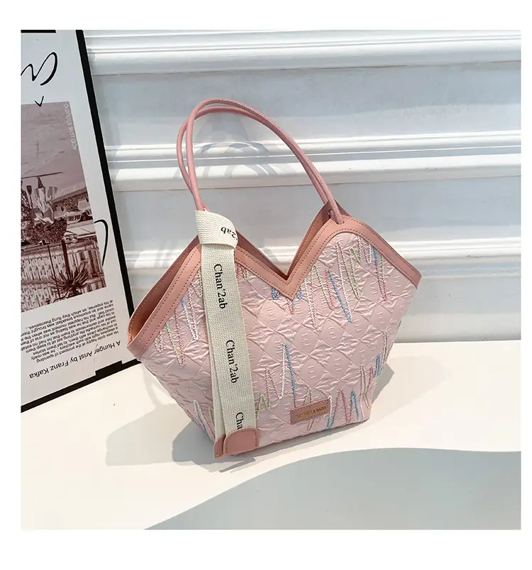Pink Embroidered Armpit Tote Bag for Students — feature 28