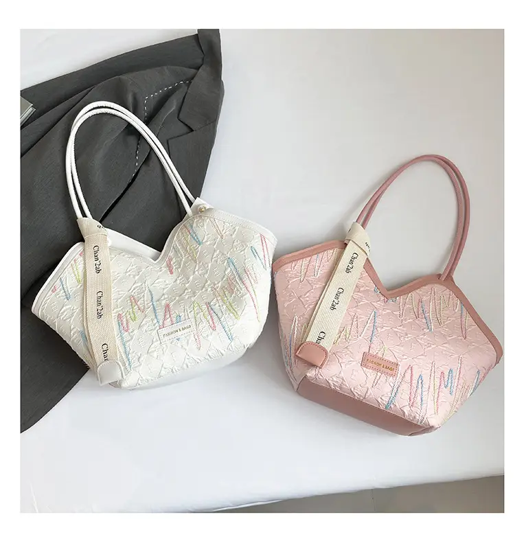 Pink Embroidered Armpit Tote Bag for Students — feature 30