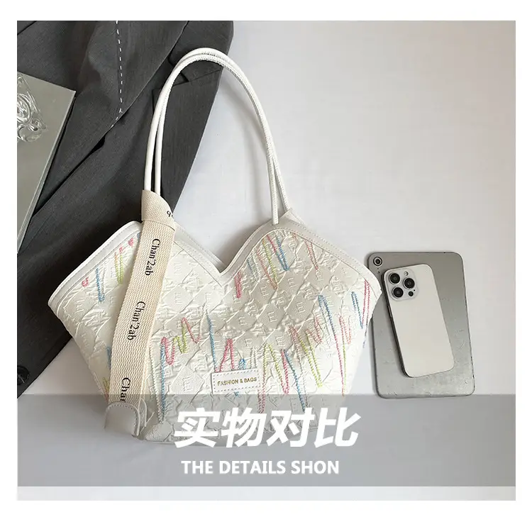 Pink Embroidered Armpit Tote Bag for Students — feature 7