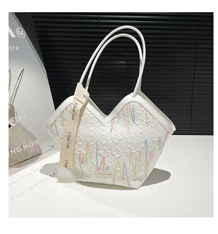 Pink Embroidered Armpit Tote Bag for Students - Image 2