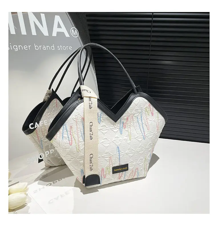 Pink Embroidered Armpit Tote Bag for Students - Image 4