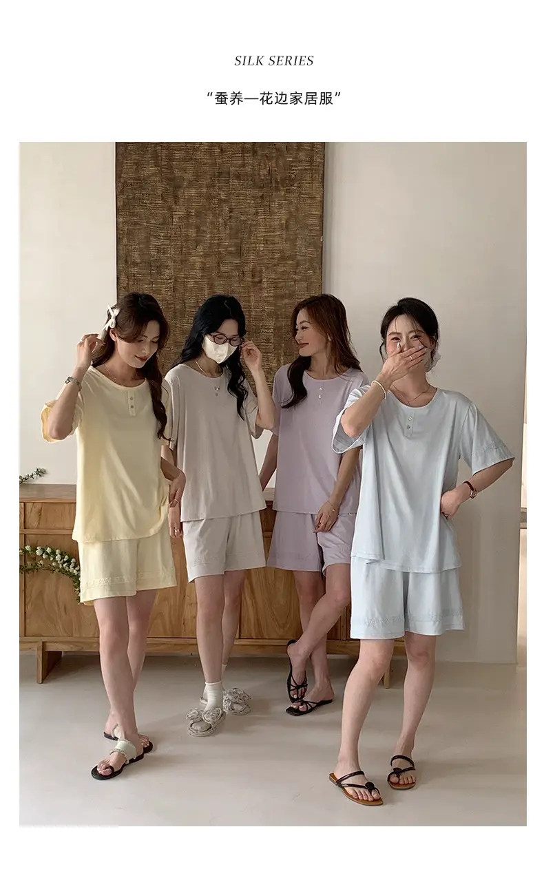Sen Island Mulberry Silk Pajamas for Women, New Summer Short-Sleeve High-End Homewear, Suitable for Outdoor Wear, Cool and Thin Two-Piece Set — feature 2