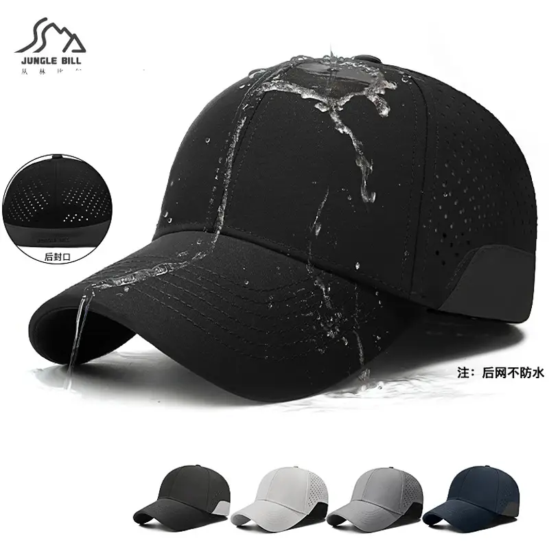 Men Black Perforated Baseball Cap with Buckle Closure - Image 6