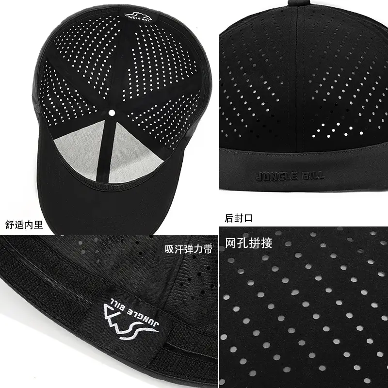 Men Black Perforated Baseball Cap with Buckle Closure - Image 9