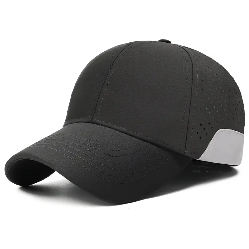 Men Black Perforated Baseball Cap with Buckle Closure - Image 10