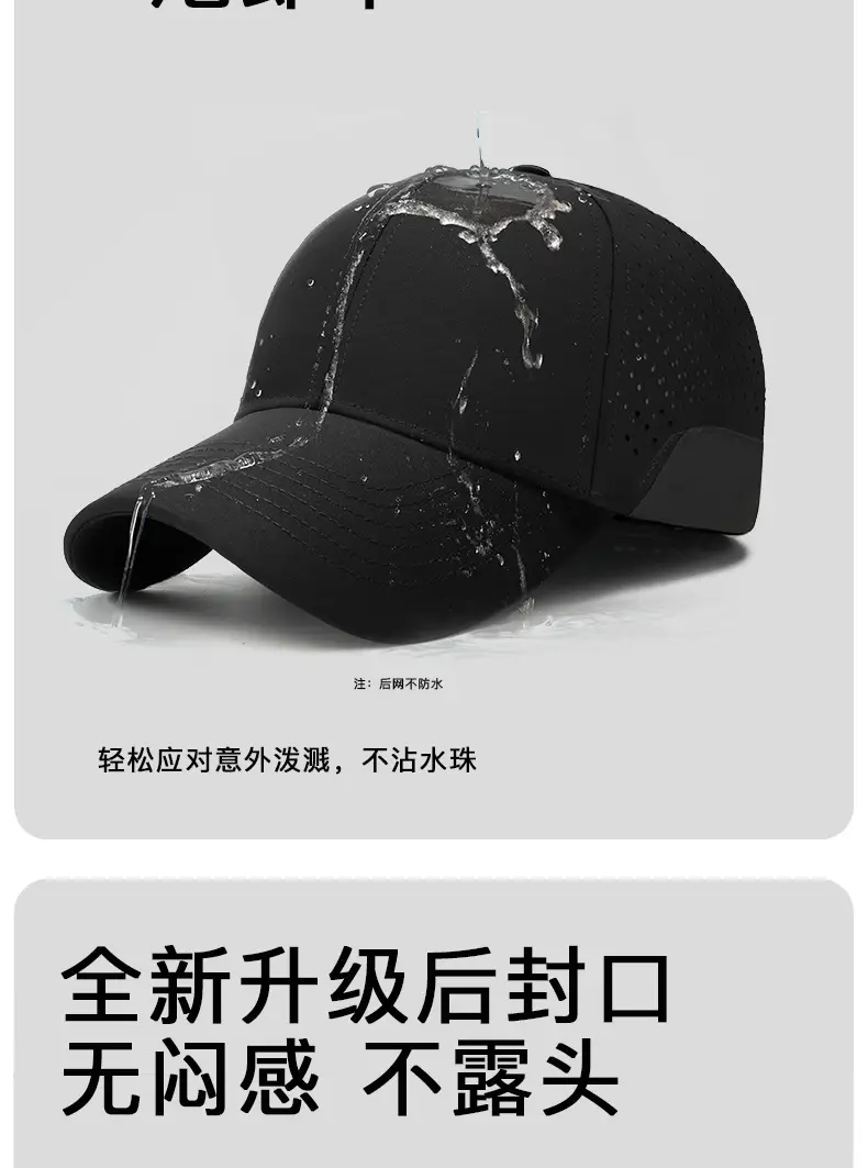 Men Black Perforated Baseball Cap with Buckle Closure — feature 10