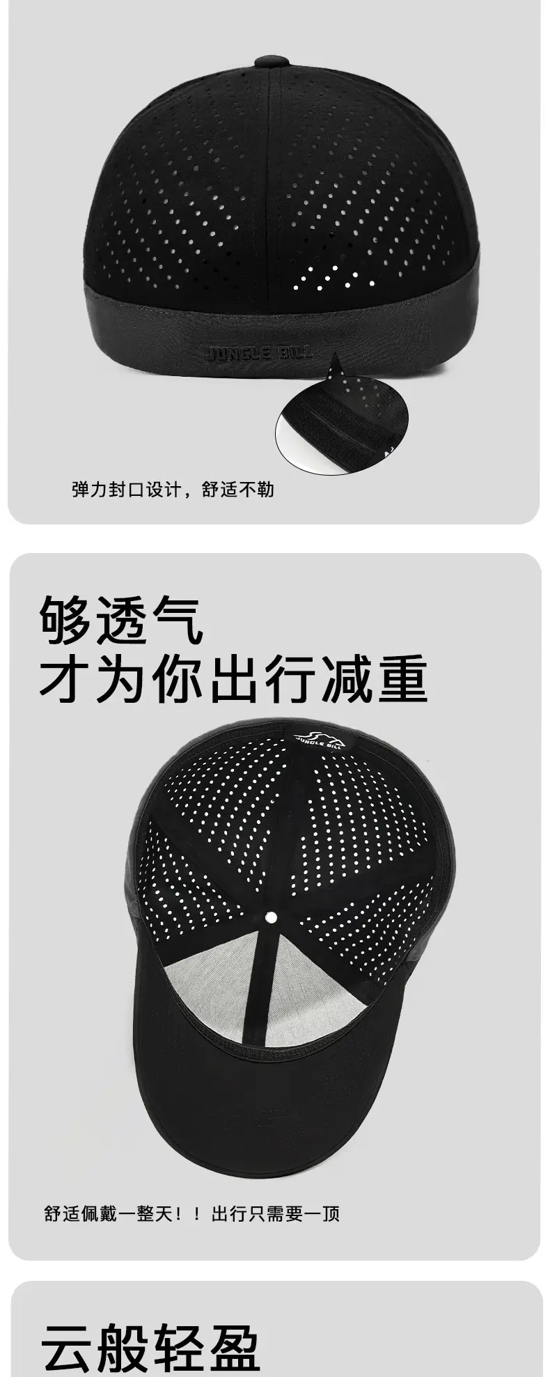 Men Black Perforated Baseball Cap with Buckle Closure — feature 11
