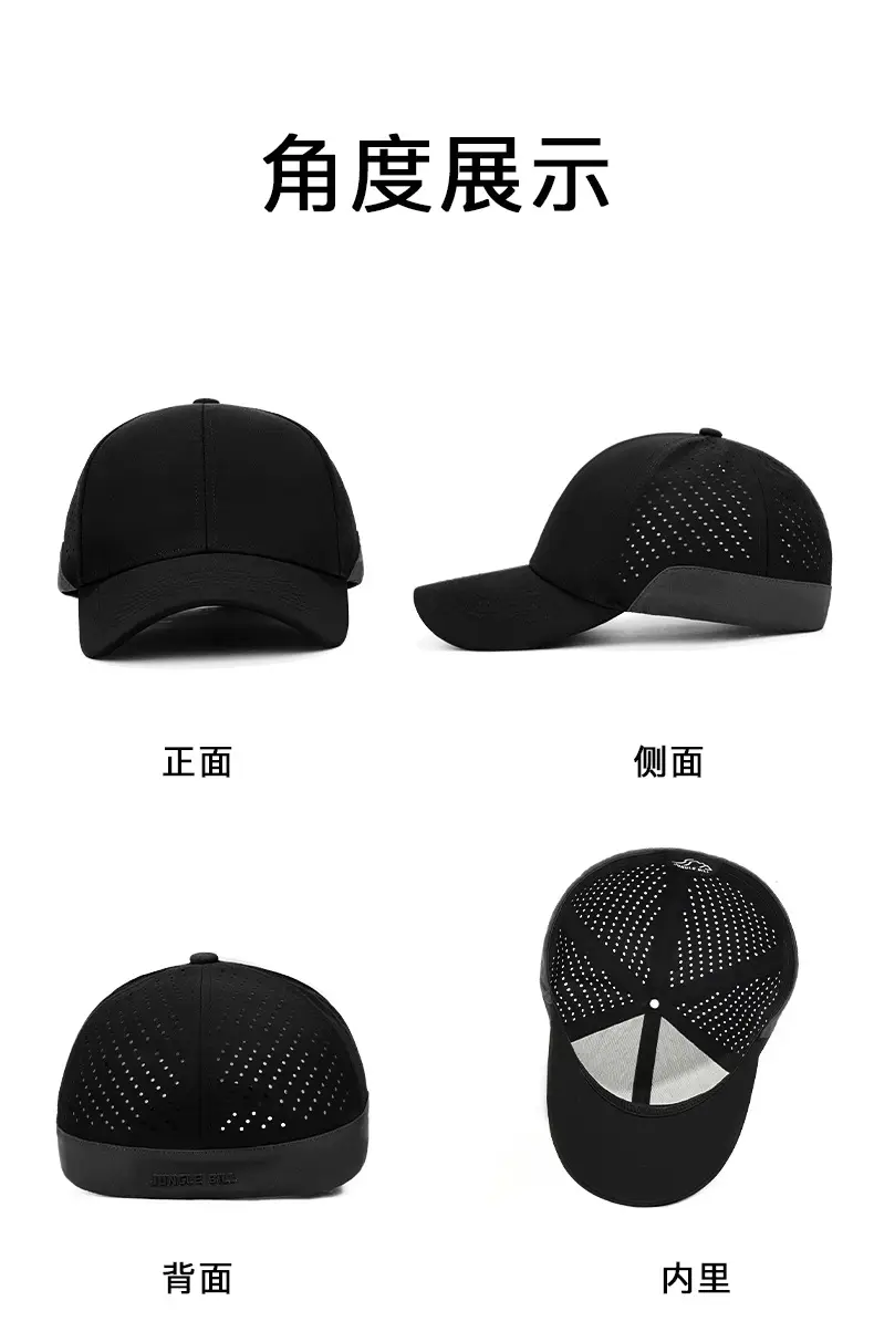 Men Black Perforated Baseball Cap with Buckle Closure — feature 14