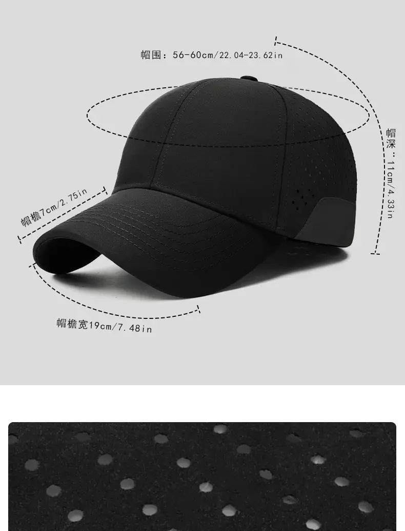 Men Black Perforated Baseball Cap with Buckle Closure — feature 5