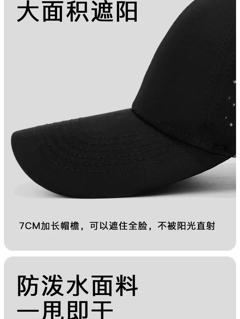 Men Black Perforated Baseball Cap with Buckle Closure — feature 9