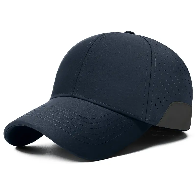 Men Black Perforated Baseball Cap with Buckle Closure - Image 4