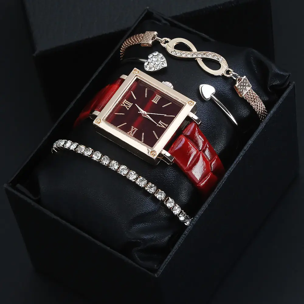 Retro Watch Set for Women Blue Bracelet Quartz Watch