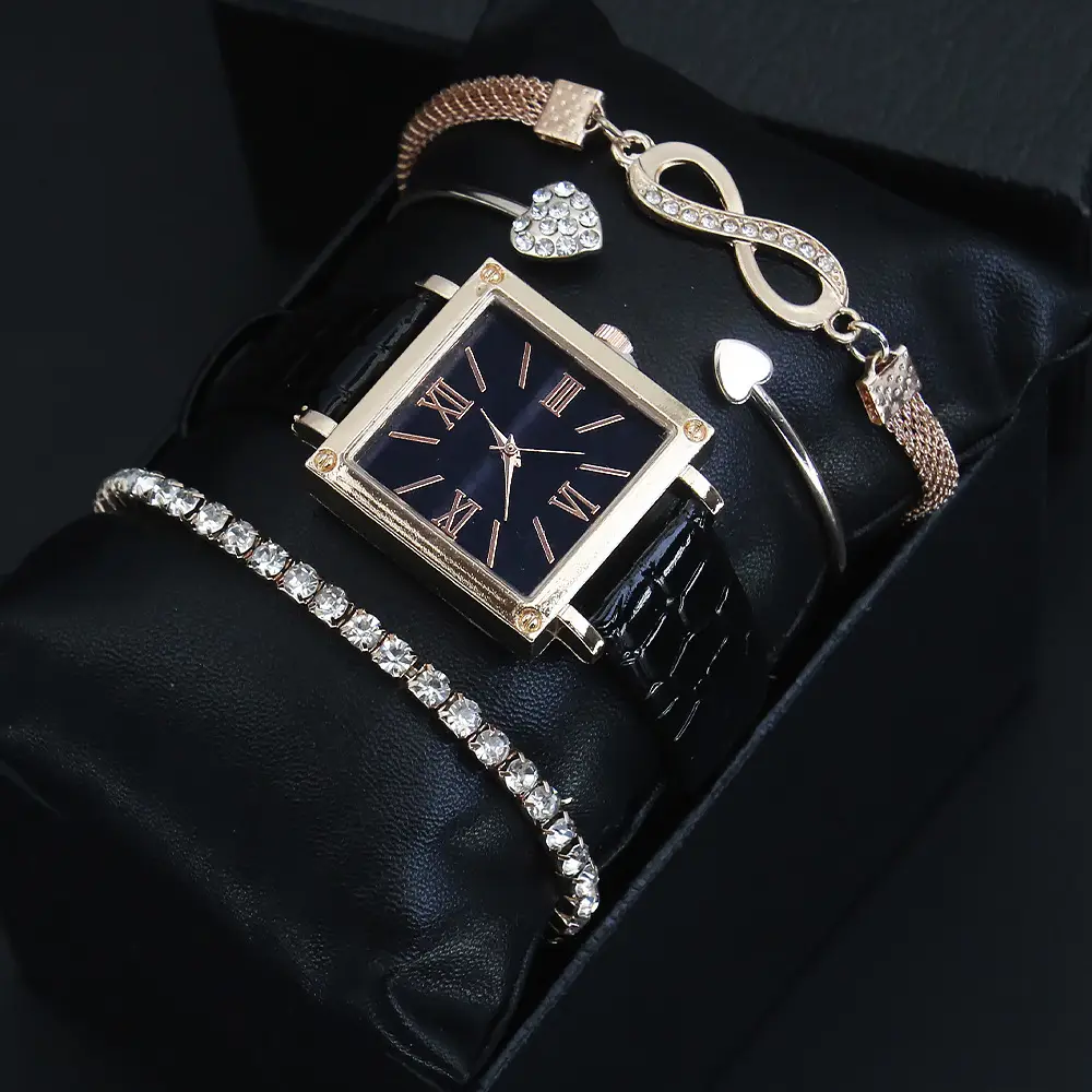 Retro Watch Set for Women Blue Bracelet Quartz Watch