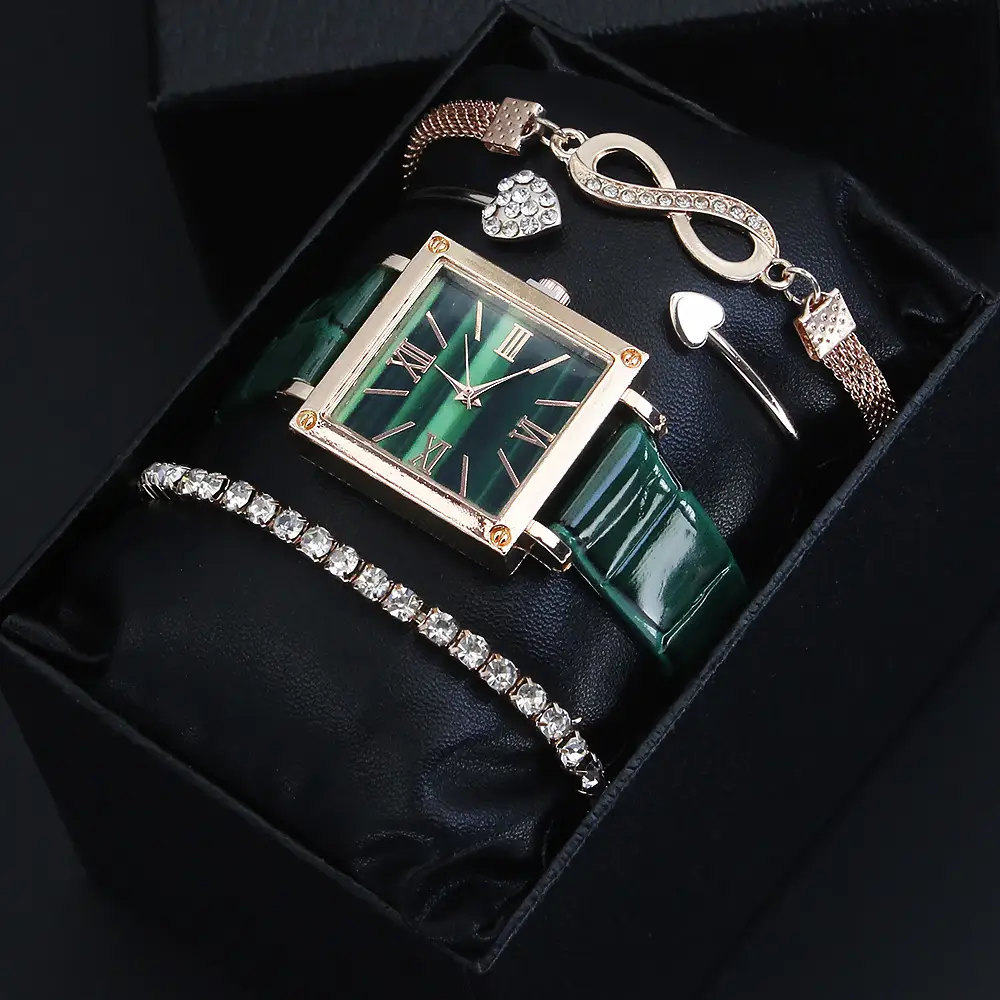Retro Watch Set for Women Blue Bracelet Quartz Watch