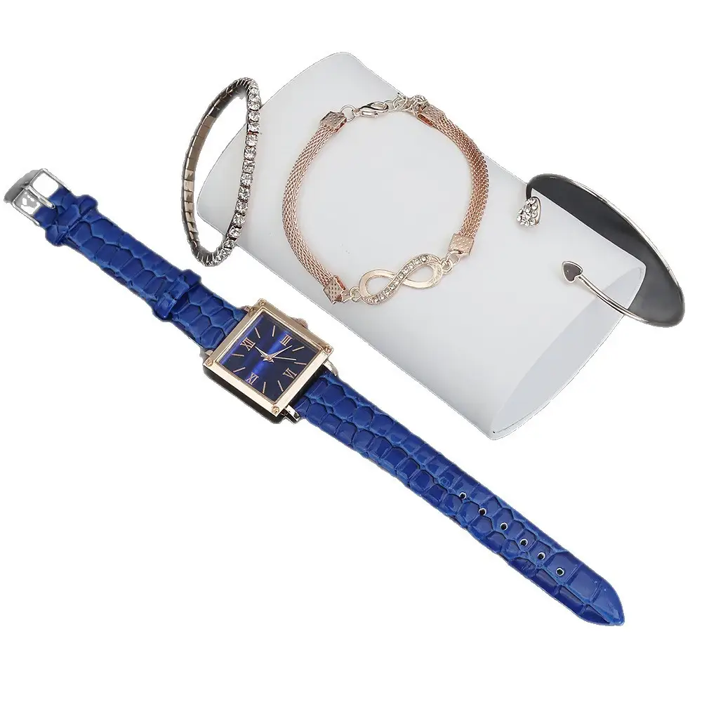 Retro Watch Set for Women Blue Bracelet Quartz Watch