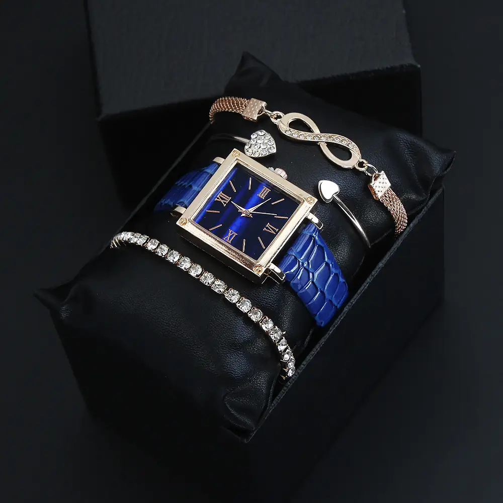 Retro Watch Set for Women Blue Bracelet Quartz Watch — feature 9