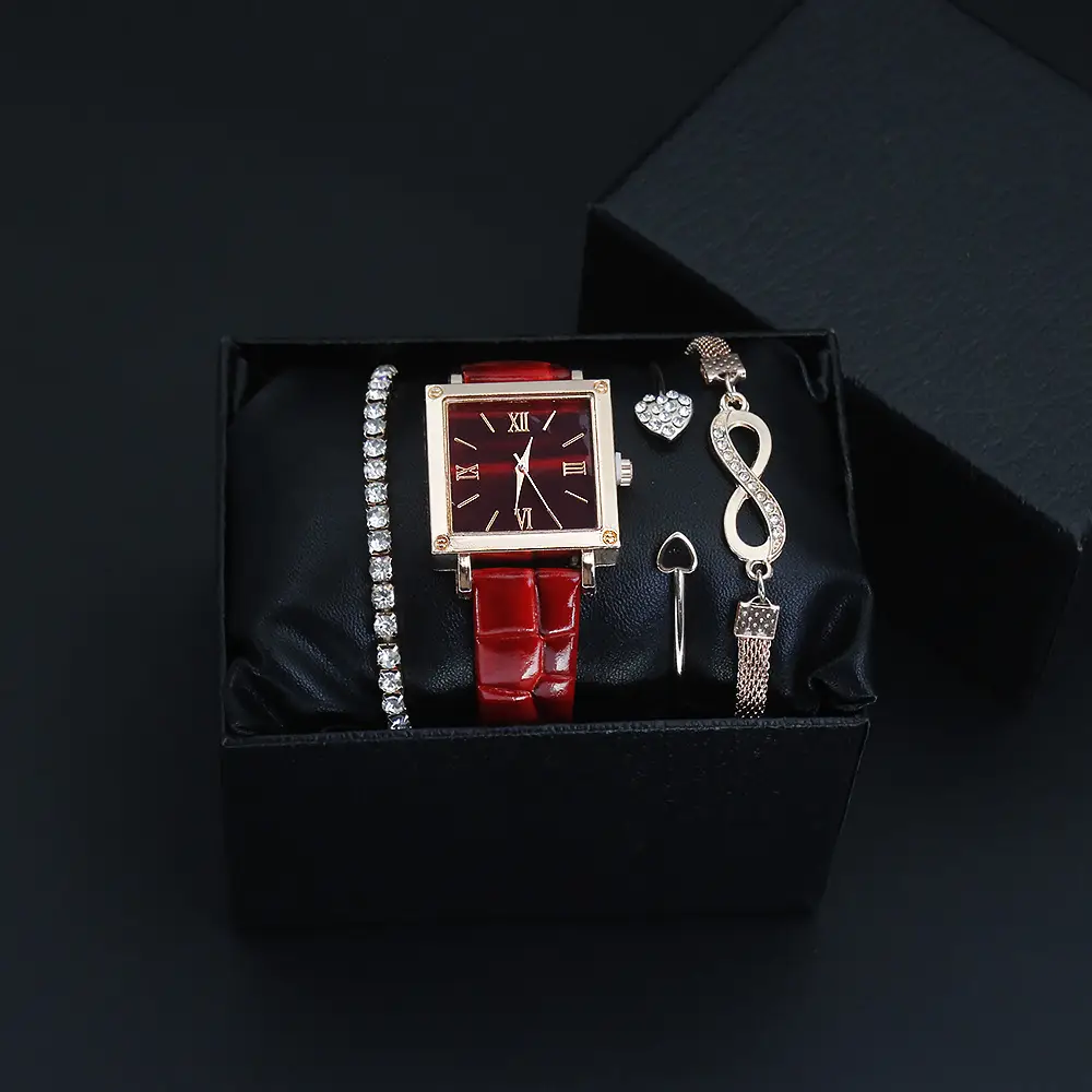 Retro Watch Set for Women Blue Bracelet Quartz Watch