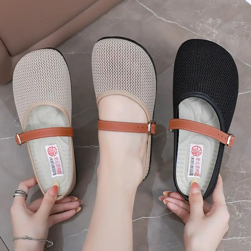 2025 New Summer Style Fly-Knit Mesh Bread-Toe Half Slippers, Breathable and Versatile Women's Outer Wear Slip-On Fishnet Sandals - Image 4