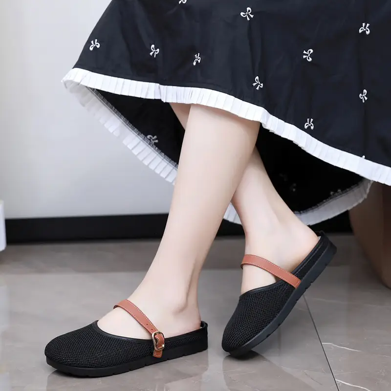 2025 New Summer Style Fly-Knit Mesh Bread-Toe Half Slippers, Breathable and Versatile Women's Outer Wear Slip-On Fishnet Sandals - Image 5