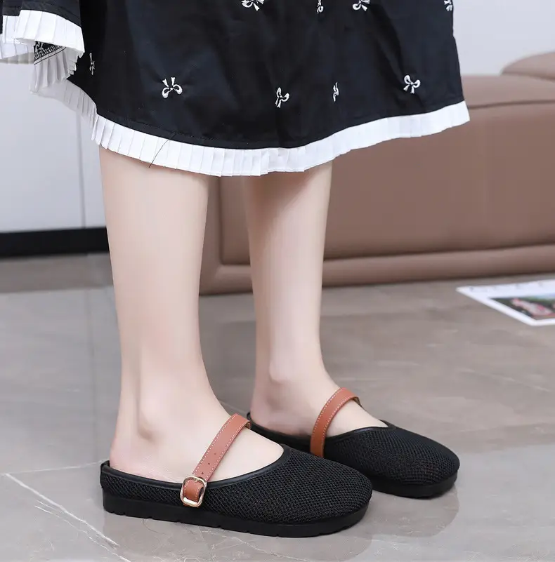 2025 New Summer Style Fly-Knit Mesh Bread-Toe Half Slippers, Breathable and Versatile Women's Outer Wear Slip-On Fishnet Sandals — feature 23