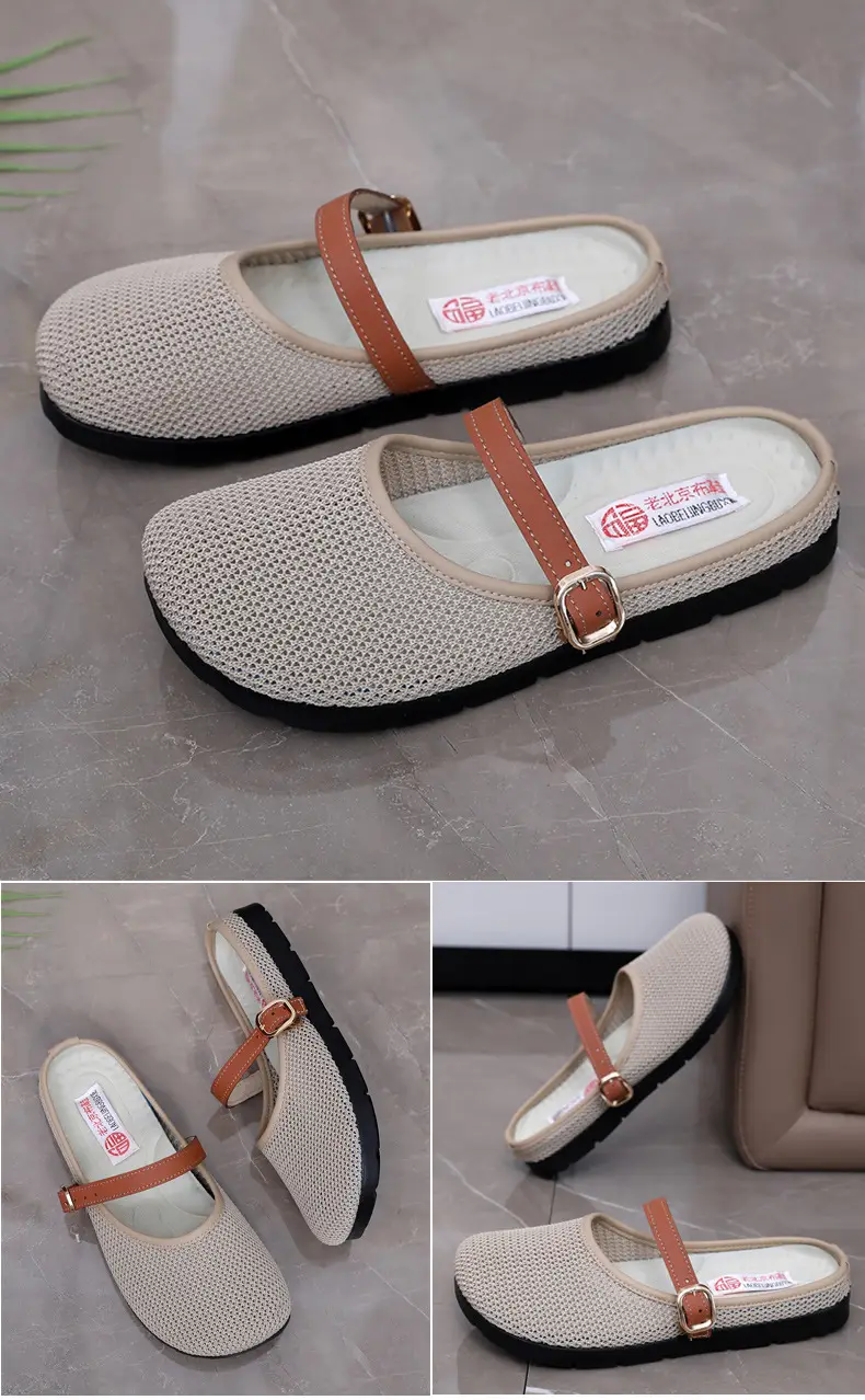 2025 New Summer Style Fly-Knit Mesh Bread-Toe Half Slippers, Breathable and Versatile Women's Outer Wear Slip-On Fishnet Sandals — feature 26