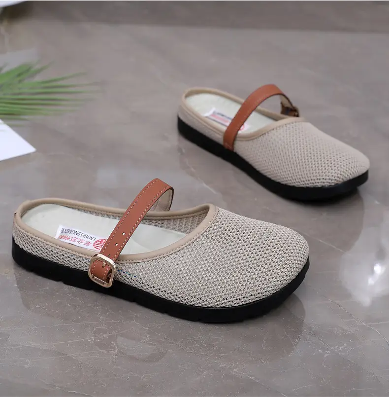 2025 New Summer Style Fly-Knit Mesh Bread-Toe Half Slippers, Breathable and Versatile Women's Outer Wear Slip-On Fishnet Sandals — feature 27