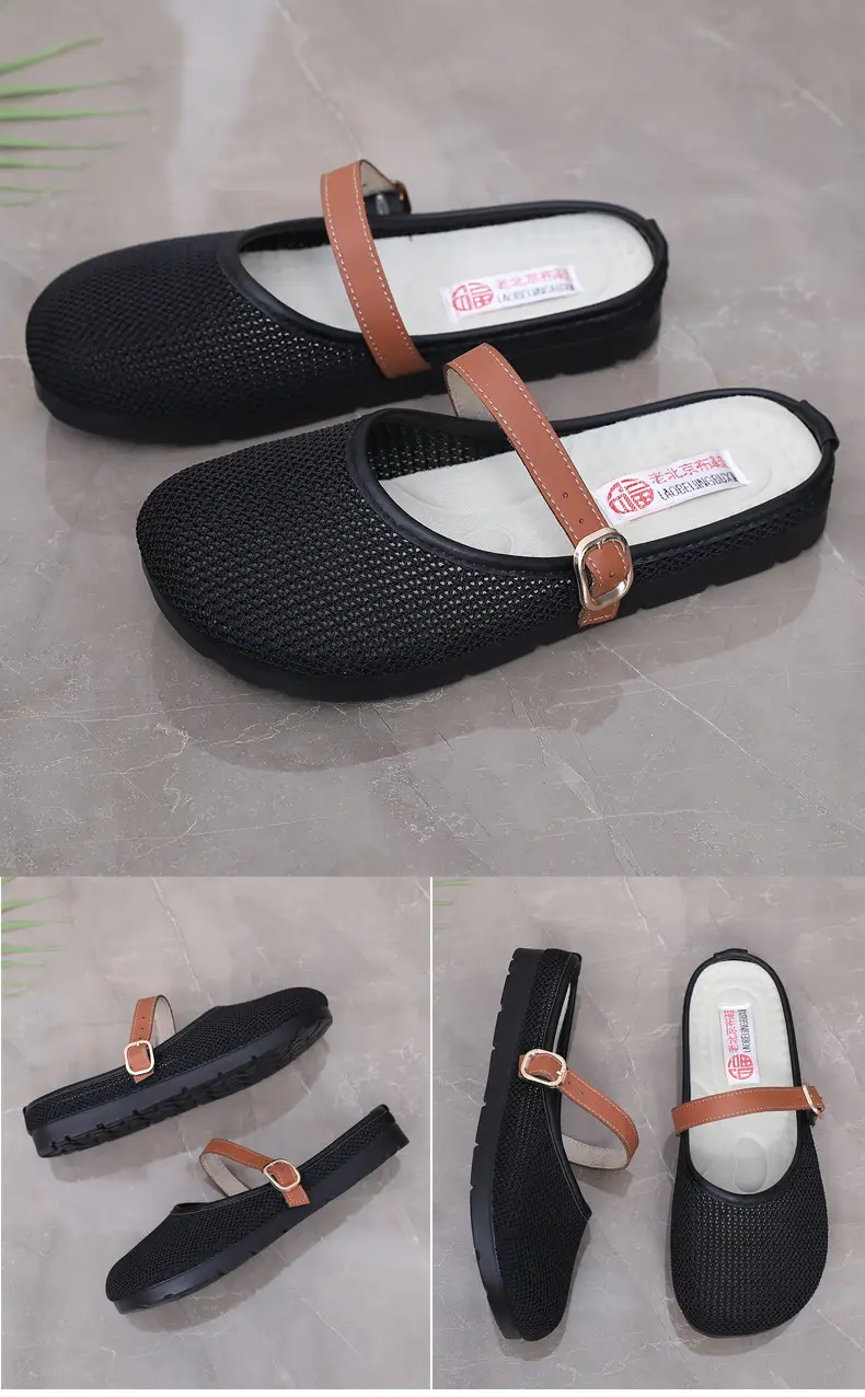 2025 New Summer Style Fly-Knit Mesh Bread-Toe Half Slippers, Breathable and Versatile Women's Outer Wear Slip-On Fishnet Sandals — feature 31