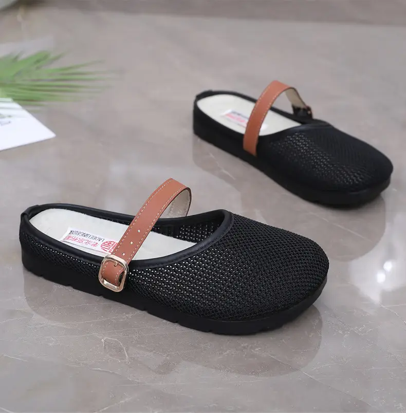 2025 New Summer Style Fly-Knit Mesh Bread-Toe Half Slippers, Breathable and Versatile Women's Outer Wear Slip-On Fishnet Sandals — feature 32