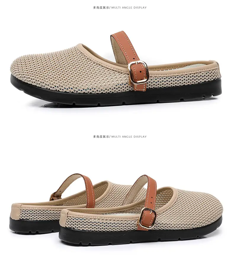 2025 New Summer Style Fly-Knit Mesh Bread-Toe Half Slippers, Breathable and Versatile Women's Outer Wear Slip-On Fishnet Sandals — feature 37