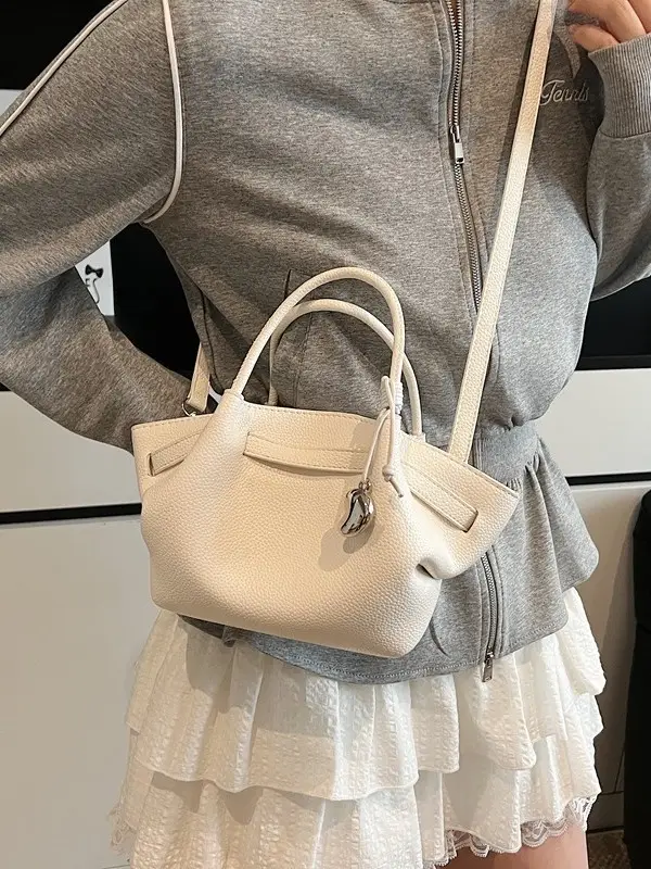Red Korean Style Satchel Bucket Bag for Women