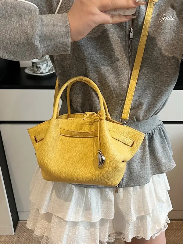 Red Korean Style Satchel Bucket Bag for Women
