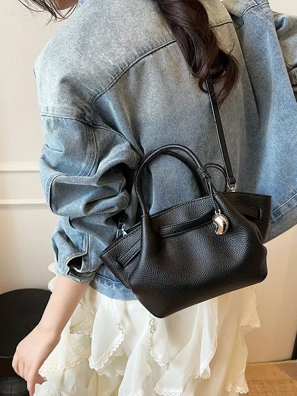 Red Korean Style Satchel Bucket Bag for Women