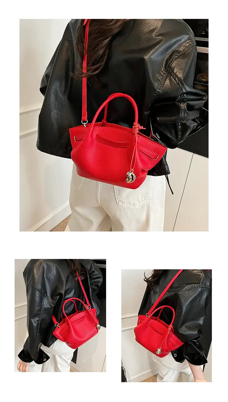 Red Korean Style Satchel Bucket Bag for Women — feature 13